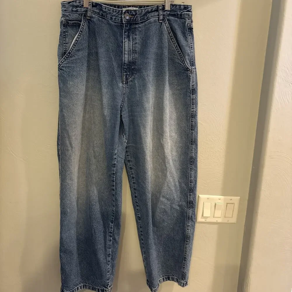 Pull&Bear Wide‎ Leg High Rise Jeans Size 10 Boho Lived in Baggy 36x30 Streetwear